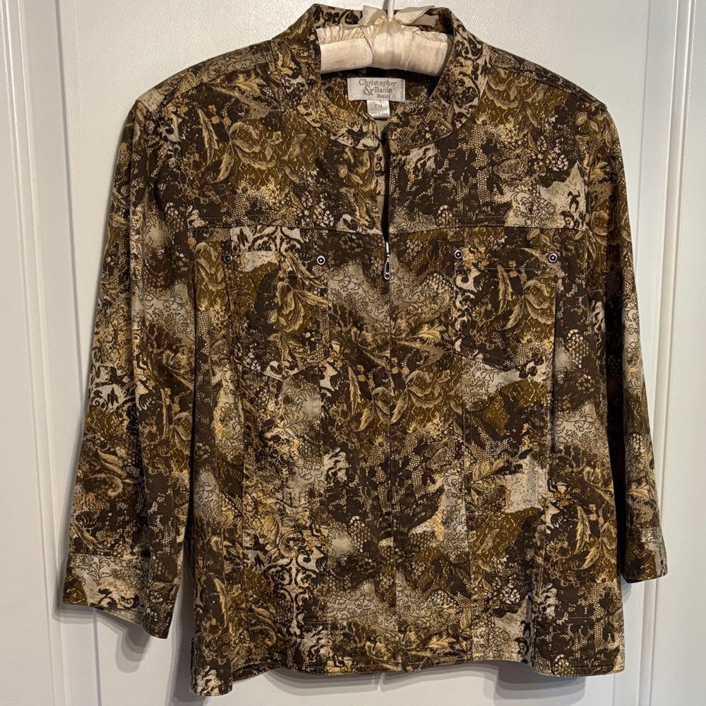 Christopher and Banks Petites Brown Patterned Pullover Top